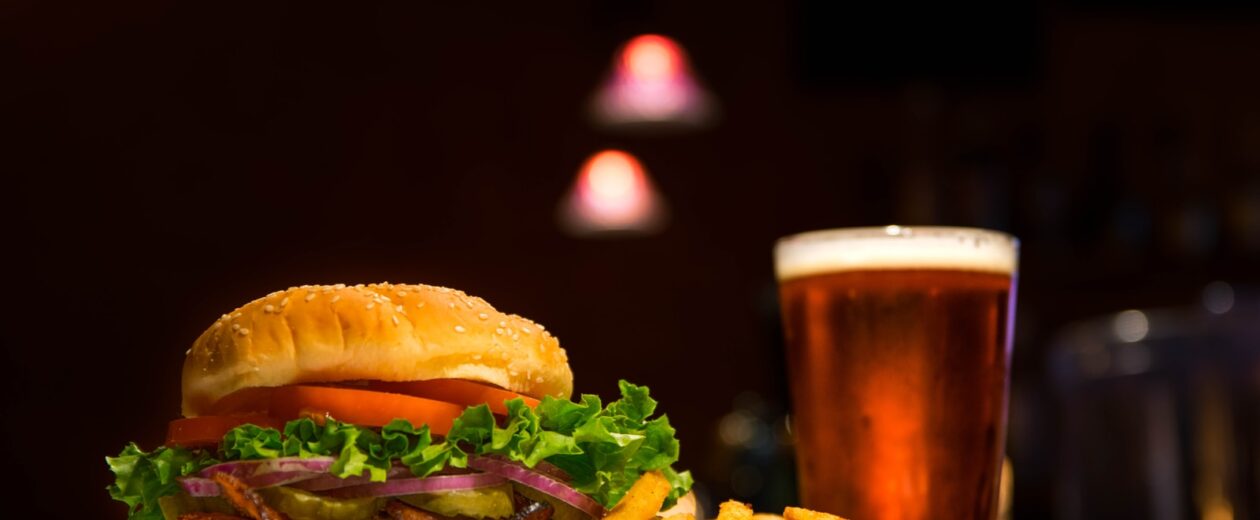 burger and fries on plate